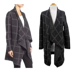 Eileen Fisher Felted Merino Wool Cardigan Windowpane Open Front Jacket Large